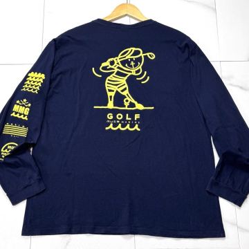 極美品/ XXLサイズ muta MARINE ムータマリン Tシャツ 長袖 ブランドロゴ 袖ロゴ GOLF 袖リブ 両面ロゴ ネイビー 8サイズ