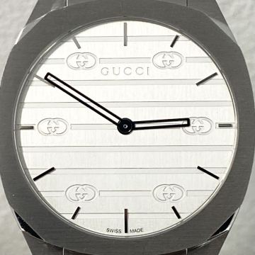 【稼働 未使用品】グッチ GUCCI メンズ レディース 25H クォーツ ユニセックス シルバー YA163407 高級腕時計 腕時計 ブランド SS