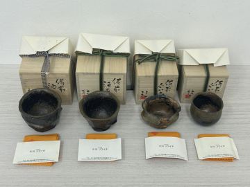 1円～ 小川壮一 備前焼 まとめ 共箱 共布 栞付き ぐいみ 酒盃 酒器 酒杯 備前酒呑 陶器 陶芸 焼物 木箱 工芸品 骨董