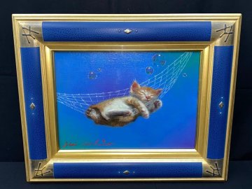 【江】八代亜紀『夢の中』油彩 模写 サイン有 F4 約40cm&times;49cm 古美術品(猫絵画額装アート)BXZ2943 LLTzgdy CPTpwto