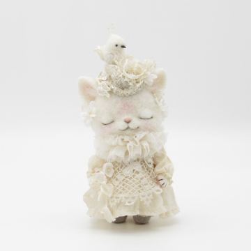 ネコ　羊毛フェルト　ハンドメイド　小鳥