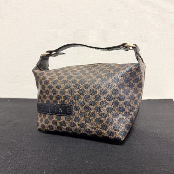 1円スタート！ 極美品 CELINE セリーヌ 黒 マカダム ブラック バニティ バッグ ハンドバッグ アクセサリー ポーチ レザー