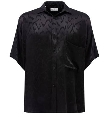 27,8万 新品本物 サンローランSAINT LAURENT シルク100%《オーバーサイズシャツ》黒 40=L シルクボタンシャツ スーツ ジャケットスタイルに