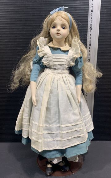 ドールスタンド付 若月まり子 不思議の国のアリス ビスクドール 全長約41cm 創作人形 「ブルー」? アンティーク ドール