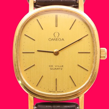 ■♪価格高騰! 資産価値！ 稼働 電池新品 メンズ ビンテージ 高級超レア！ OMEGA オメガ Deville デビル クオーツ ベルト新品