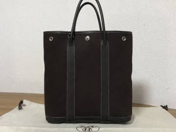 希少モデル【超美品】エルメス ガーデン パーティー 縦長 ファイル TPM トート ハンド バッグ ダークブラウン&times;こげ茶 新型 軽量 刻印/黒