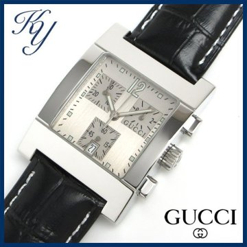 1円～ 3ヶ月保証付き 磨き済み 美品 本物 人気 GUCCI グッチ 7700 クロノグラフ 革ベルト メンズ 時計