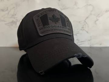 【未使用品】50KA 訳あり★DSQUARED2 ディースクエアード キャップ 帽子 CAP ビンテージ加工のブラックにロゴワッペン！《FREEサイズ》