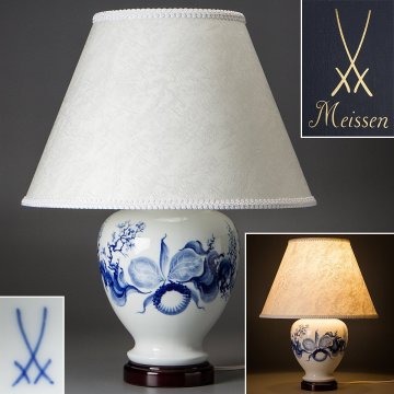 【五】Meissen マイセン ブルーオーキッド テーブルランプ 照明 共箱