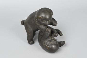名工 仔犬遊戯 光 作 古銅 仔犬 銅製 ブロンズ 置物 犬の置物 ブロンズ像 美術品 骨董FG1-14