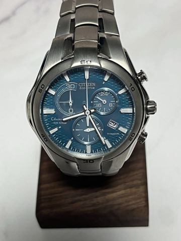 【1円スタート】希少 限定刻印 シチズン エコドライブ クロノグラフ チタン H570-S030757 ブルー文字盤 稼働品 余りコマ付 ソーラー 時計