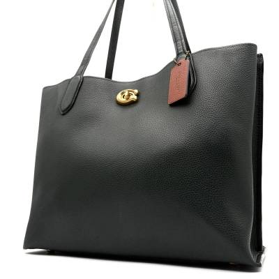 1円 美品・希少色 COACH コーチ ウィロウ ビジネスバッグ トートバッグ ターンロック 肩掛け A4 ショルダー レザー 大容量 鞄 グリーン