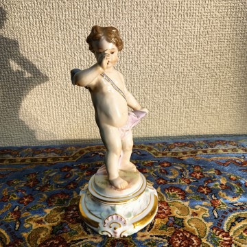◇えるべ◇極美品 19世紀【Meissen オールドマイセン】巨匠シュワーベ原型 細密彫刻総手描磁器人形 天使『からかうアモール』フィギュリン