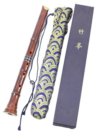 【ト静】★ 尺八 全長 約54cm 竹笛 縦笛 和楽器 楽器 音楽 演奏 日本 伝統 和風 時代物 袋付き 一尺八寸管 中継ぎ 中古現状販売 UB542GCG84