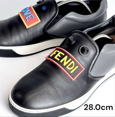 １円~■ 定価8.4万【極美】FENDI フェンディ 17AW ボキャブラリー LOVE ロゴ スリッポン 本革レザー ラブ スニーカー ブラック メンズ 28㎝