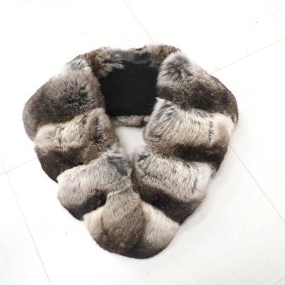 高級毛皮【 ￥1000～ / ROZEN / 美品 】 チンチラ ナチュラルカラー ◆ マフラー 襟巻き ストール ティペット ホワイト/ブラック ◆1111