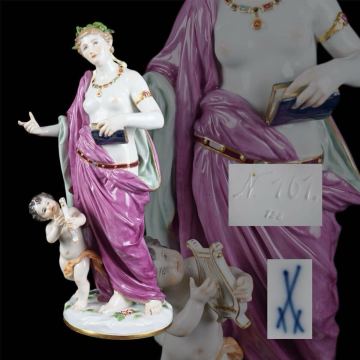 【マイセン】大型フィギュリン「Die Musik 音楽の寓意」N161 ヨハン・クリスティアン・ヒルト 原型 1882-1885年 店舗整理品 保管箱付 a874