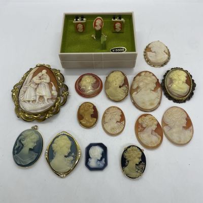TM☆カメオ アクセサリー まとめ売り ペンダントトップ ブローチ 裸石 ヴィンテージ ルース シェルカメオ 貴婦人 彫刻 コレクション☆