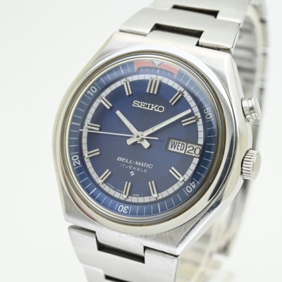 1円 美品 SEIKO ベルマチック●1977年 4006-6041 Bell-Matic 純正ブレス付き ブルー/青 動作品 ビンテージ 自動巻き メンズ腕時計 1