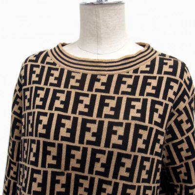 オールド◇FENDI フェンディ メリノウール ニット セーター ズッカ柄 FF総柄 秋冬物 長袖カットー レディース イタリア製 1円スタート