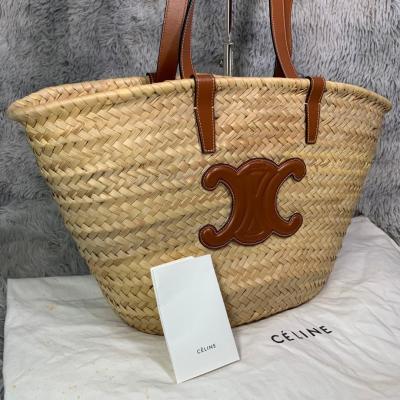 美品 CELINE セリーヌ カゴバッグ トリオンフ クラシック パニエ トートバッグ デカロゴ 編み込み 大容量 A4収納 肩掛け レディース