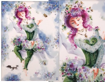&nabla;花&nabla;【マイセン/MEISSEN】 H.ヴェルナーデザイン希少作 真夏の夜の夢(サマーナイトドリーム) 総手描大判陶板画「ティタニア」 作品証明書