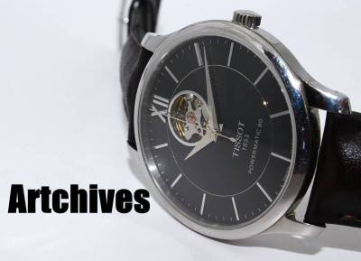 『VRW-2188』☆時計☆1円～TISSOT (ティソ)☆T063907☆トラディション オープンハート☆BK文字盤 自動巻き メンズ 腕時計 稼働品☆