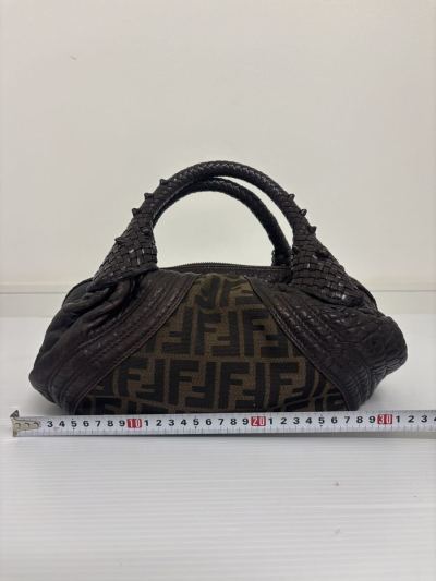 FENDI フェンディ ズッカ柄 ハンドバッグ メッシュ編み込み レザー キャンバス