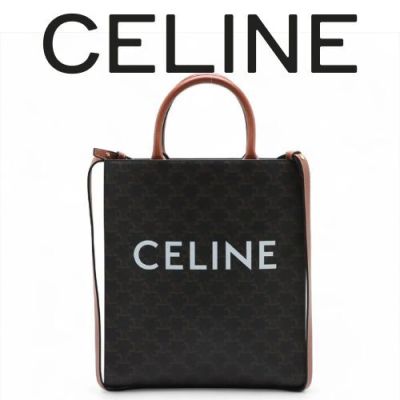 【美品】CELINE セリーヌ トリオンフ バーティカルカバ PVC&times;レザー 2WAYハンドバッグ ブラウン　斜め掛け　メンズ　レディース