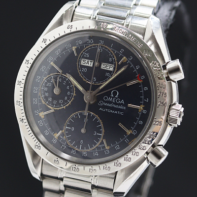 1円 稼働 良品 9.4OH済オメガ スピードマスター デイデイト 3521.8 55488660 AT/自動巻 クロノ 青文字盤 メンズ腕時計 0725120 8KHT IGW