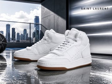 15万新品◆41=26cm◆SAINT LAURENT【サンローラン】ミッドトップシルエットハイカットスニーカー SL/80 白ホワイト 1円