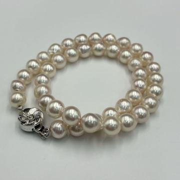 ◇1円スタート アコヤ 真珠 パール ネックレス 留め具 silver 7.3〜7.8mm珠 総重量約28g あこや Pearl テリ良 HE0905あ