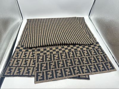 FENDI フェンディ ズッカ ペカン マフラー ストール ウール イタリア製 ブラウン ブラック メンズ レディース FF柄