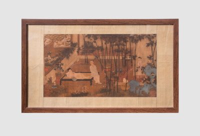 【うん錦】真作 仇英製款 仕女図 額装 中国画 美人画 唐美人 絹本 彩色 肉筆 書画骨董 古美術 時代物0825-LC13