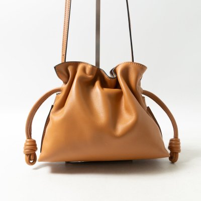 【1円スタート】LOEWE ロエベ フラメンコクラッチ ミニ 巾着 ショルダーバッグ レザー 本革 スペイン製 キャメル レディース 肩掛け bag