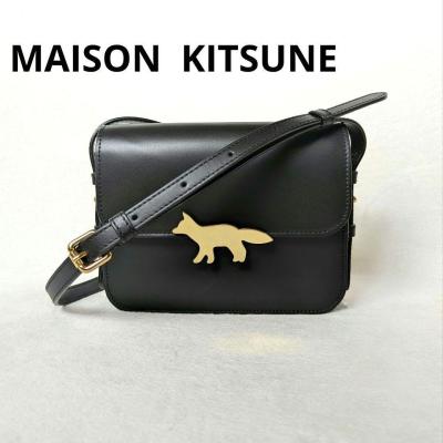 1円 【美品】MAISON KITSUNE メゾン キツネ EDIE エディ バッグ ショルダーバッグ ゴールド金具 黒 2WAY アイコンバッグ ブラック かばん