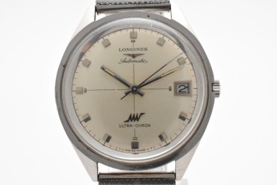 稼働品 ロンジン ウルトラクロン 自動巻き ラウンド シルバー 3針 デイト AUTOMATIC メンズ 腕時計 LONGINES ULTRA-CHRON