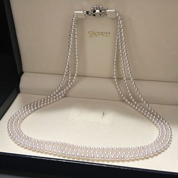 【テリ最強/3連】48cm あこや真珠 3.0-3.5mm ネックレス 彩凛珠級 Pearl necklace アコヤ 本真珠 ベビーパール SILVER刻印 1609-3451264