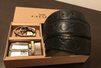 新品正規品COACHコーチシグネチャー アンド ハーネス バックル カット トゥ サイズ リバーシブル ベルト