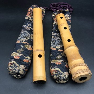 CV0723-5-4-3 尺八 竹笛 縦笛 笛 竹 竹製 和楽器 楽器 布袋付き 伝統 工芸 骨董 音楽 演奏 レトロ 現状品 全長54㎝ 60サイズ