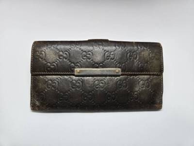GUCCI シマ　プレート　レザー　長財布　