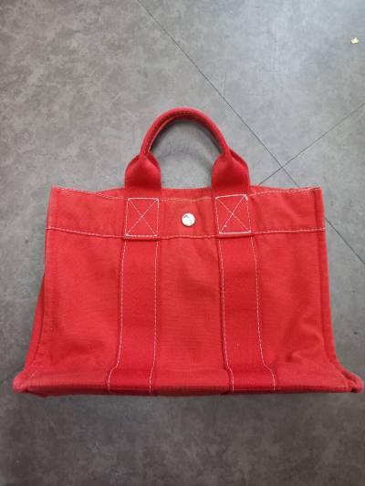 エルメス フールトゥPM トートバッグ レッド キャンバス HERMES ハンドバッグ 赤 シルバー金具 ririジップ フランス製