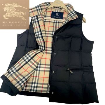 ◆大きいサイズ◆美品◆バーバリー◆BURBERRY 13号/44/XL-3L メガチェックコンビ☆極暖プレミアムダウンベスト コート 黒 秋冬春アウター