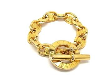 1円 ■美品■ CELINE セリーヌ ヴィンテージ マカダム サークル金具 ブレスレット バングル アクセサリー レディース ゴールド系 BS8364
