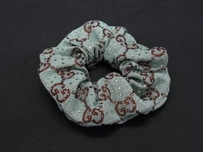 1円 ■新品同様■ GUCCI グッチ GG柄 コットン70％&times;ポリエステル30％ シュシュ ヘアアクセサリー 髪留め グリーン系&times;ブラウン系 FQ9391