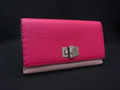 1円 ■美品■ FENDI フェンディ セレリア レザー 二つ折り 長財布 ウォレット 札入れ 小銭入れ カード入れ レディース ピンク系 FZ8042