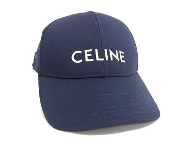 1円 ■極美品■ CELINE セリーヌ ポリエステル65％&times;コットン35％ ベースボールキャップ 帽子 サイズ L ネイビー系&times;ホワイト系 HB4804