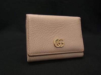 1円 GUCCI グッチ 474746 2091 GGマーモント レザー 三つ折り 財布 ウォレット 札入れ 小銭入れ カード入れ レディース ピンク系 HC4006