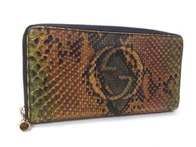 1円 GUCCI グッチ インターロッキングG ソーホー パイソン型押しレザー ラウンドファスナー 長財布 ウォレット 札入れ ブラウン系 BV1639