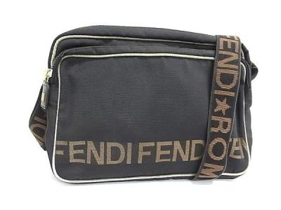 1円 FENDI フェンディ ナイロンキャンバス クロスボディ ワンショルダーバッグ 斜め掛けかばん メンズ レディース ブラック系 FZ8014